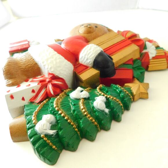 Christmas Wall Hangings Set of 2, Vintage Burwood Santa Claus Teddy Bears 1993 - Picture 11 of 14